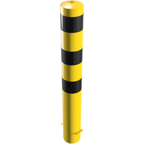 Bollard | steel tube  152 x 3,2 mm | yellow / black | stationary, for casting in concrete | total length: 1200 mm | with welded steel cap